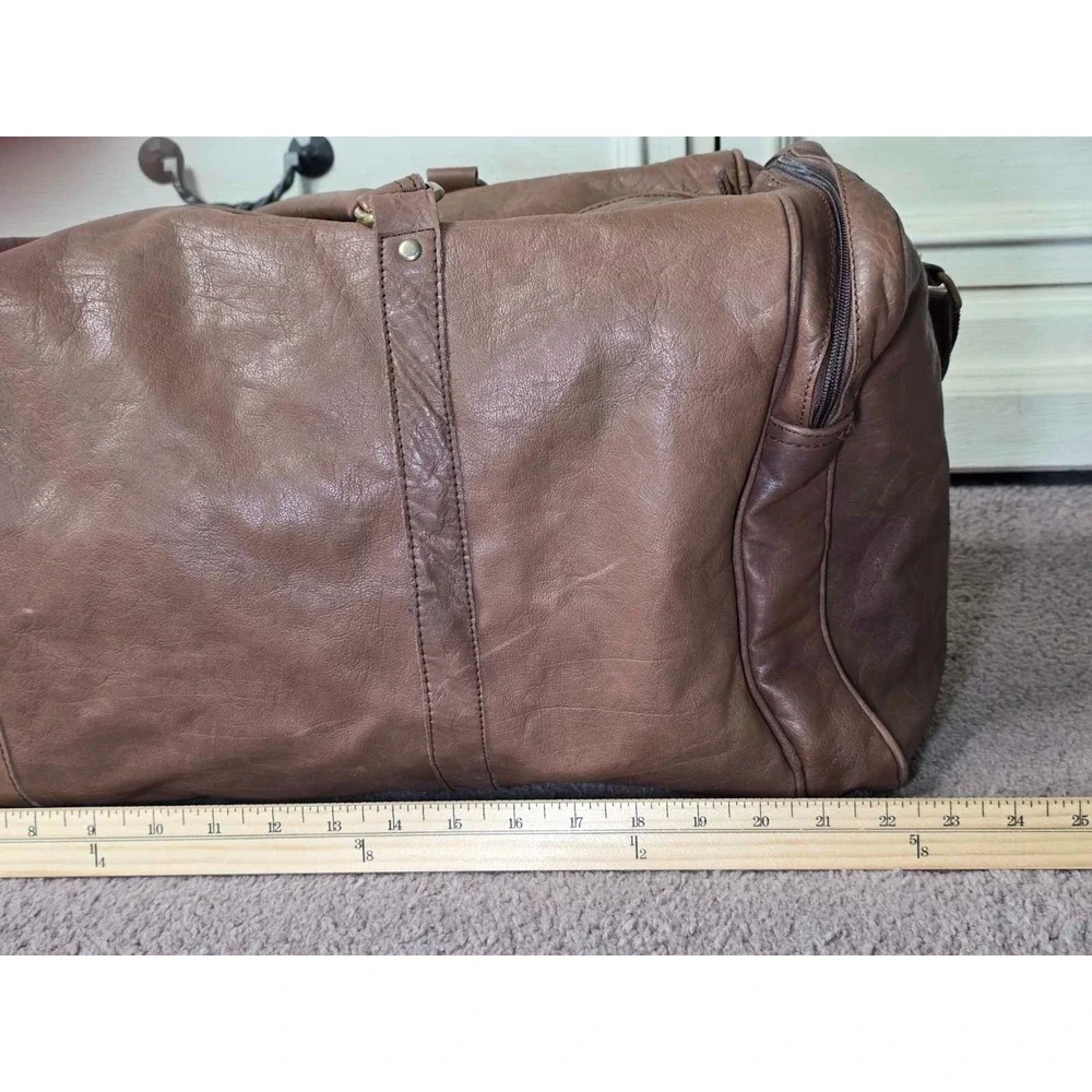 Lord And‎ Field Large Duffel Bag Brown Leather Fuzzy Lining Adjustable Travel
